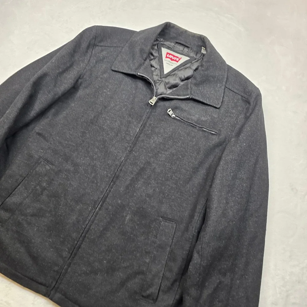 Levi Strauss Wool Bomber Jacket Mens‎ XL Dark Gray Zip Quilted Lined